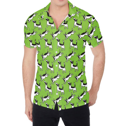 Green Doodle Bull Terrier Pattern Print Men's Shirt