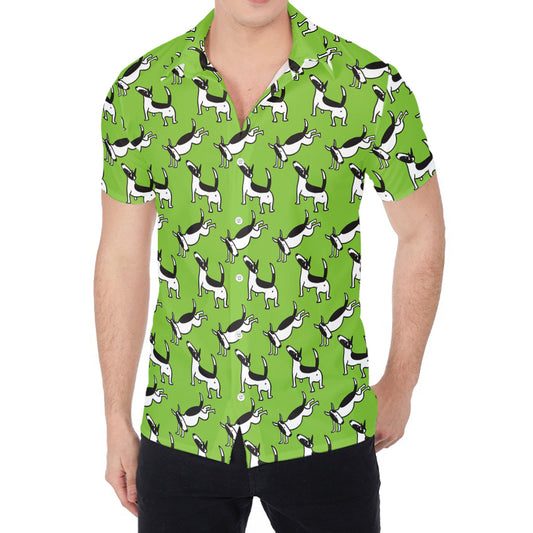 Green Doodle Bull Terrier Pattern Print Men's Shirt