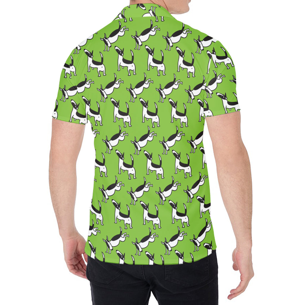 Green Doodle Bull Terrier Pattern Print Men's Shirt