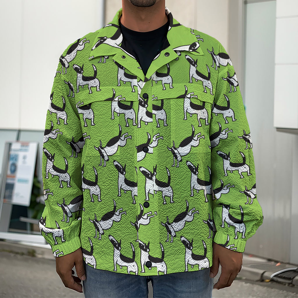 Green Doodle Bull Terrier Pattern Print Men's Shirt Jacket