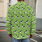 Green Doodle Bull Terrier Pattern Print Men's Shirt Jacket