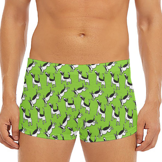 Green Doodle Bull Terrier Pattern Print Men's Short Boxer Briefs