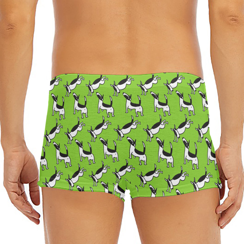 Green Doodle Bull Terrier Pattern Print Men's Short Boxer Briefs