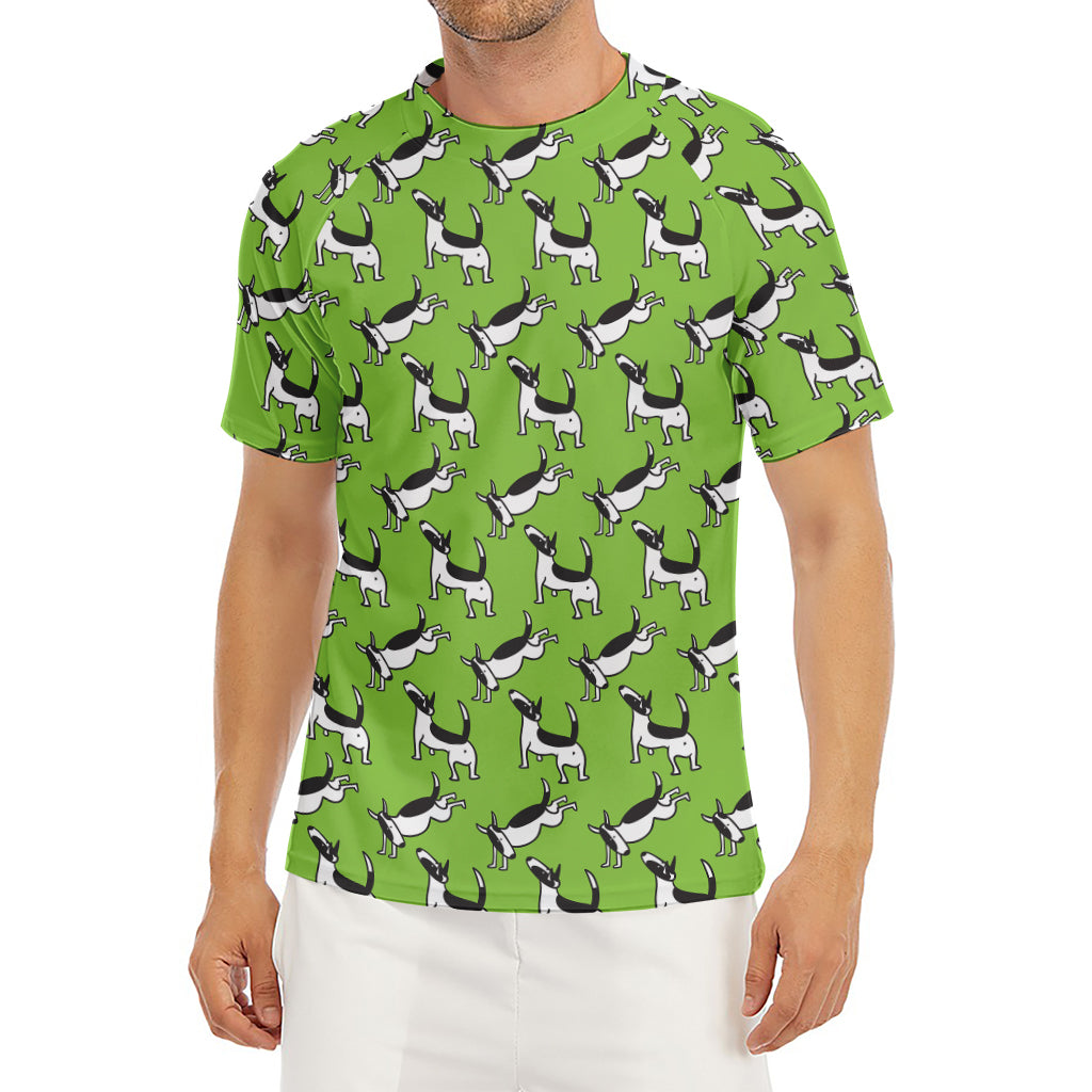 Green Doodle Bull Terrier Pattern Print Men's Short Sleeve Rash Guard