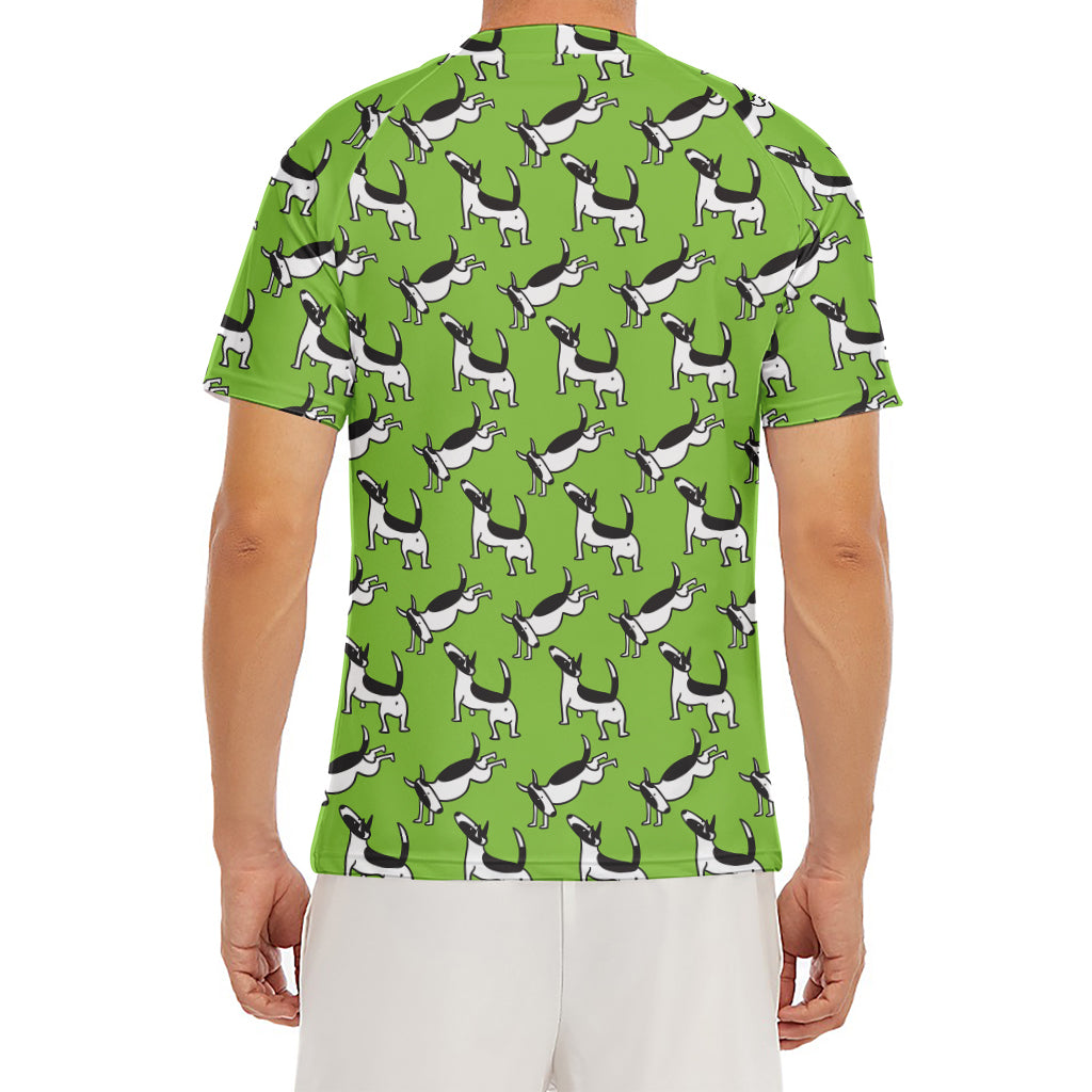 Green Doodle Bull Terrier Pattern Print Men's Short Sleeve Rash Guard