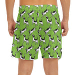Green Doodle Bull Terrier Pattern Print Men's Split Running Shorts