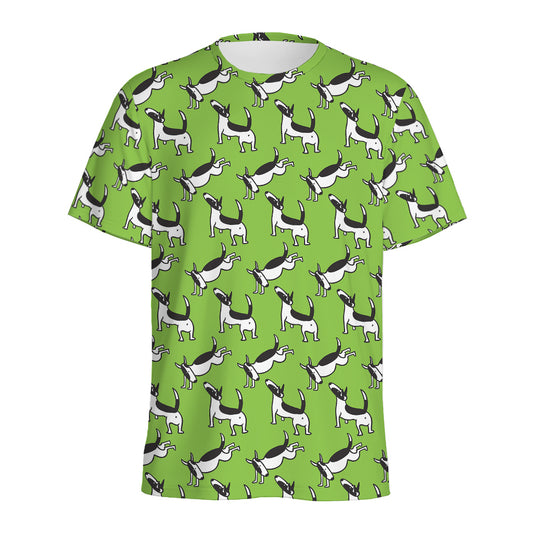 Green Doodle Bull Terrier Pattern Print Men's Sports T-Shirt