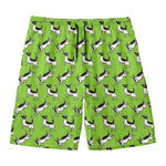Green Doodle Bull Terrier Pattern Print Men's Swim Trunks