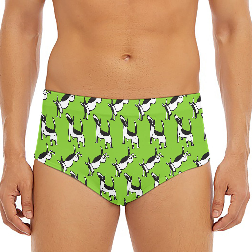 Green Doodle Bull Terrier Pattern Print Men's Triangle Swim Briefs