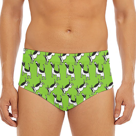 Green Doodle Bull Terrier Pattern Print Men's Triangle Swim Briefs