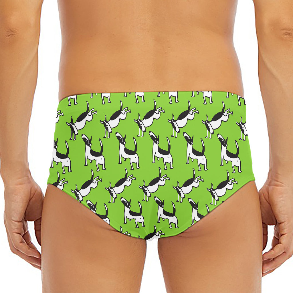 Green Doodle Bull Terrier Pattern Print Men's Triangle Swim Briefs