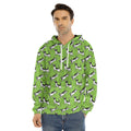Green Doodle Bull Terrier Pattern Print Men's Velvet Pullover Hoodie
