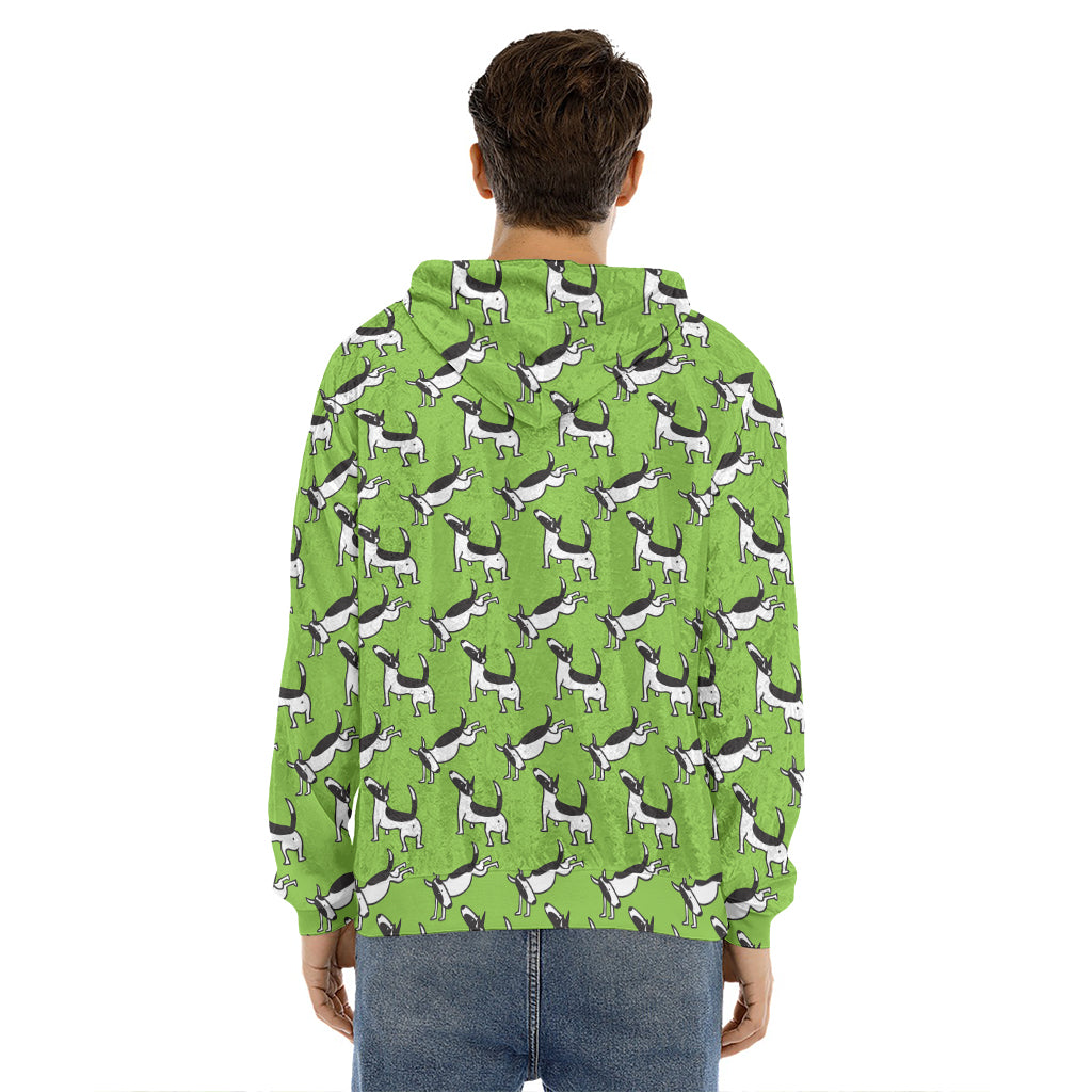 Green Doodle Bull Terrier Pattern Print Men's Velvet Pullover Hoodie