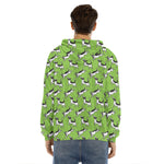 Green Doodle Bull Terrier Pattern Print Men's Velvet Pullover Hoodie