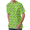 Green Doodle Bull Terrier Pattern Print Men's Velvet T-Shirt