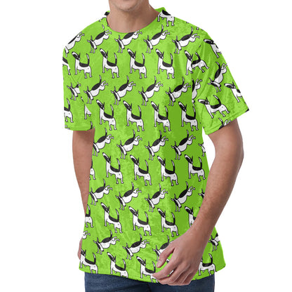Green Doodle Bull Terrier Pattern Print Men's Velvet T-Shirt