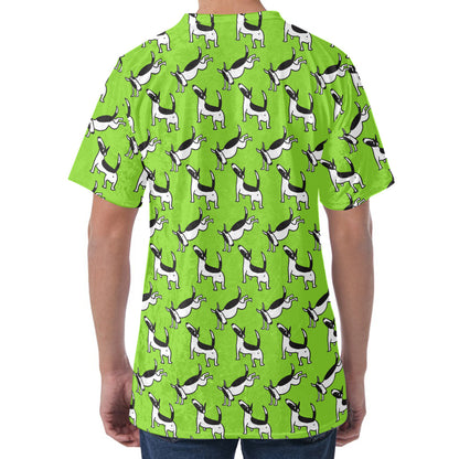 Green Doodle Bull Terrier Pattern Print Men's Velvet T-Shirt