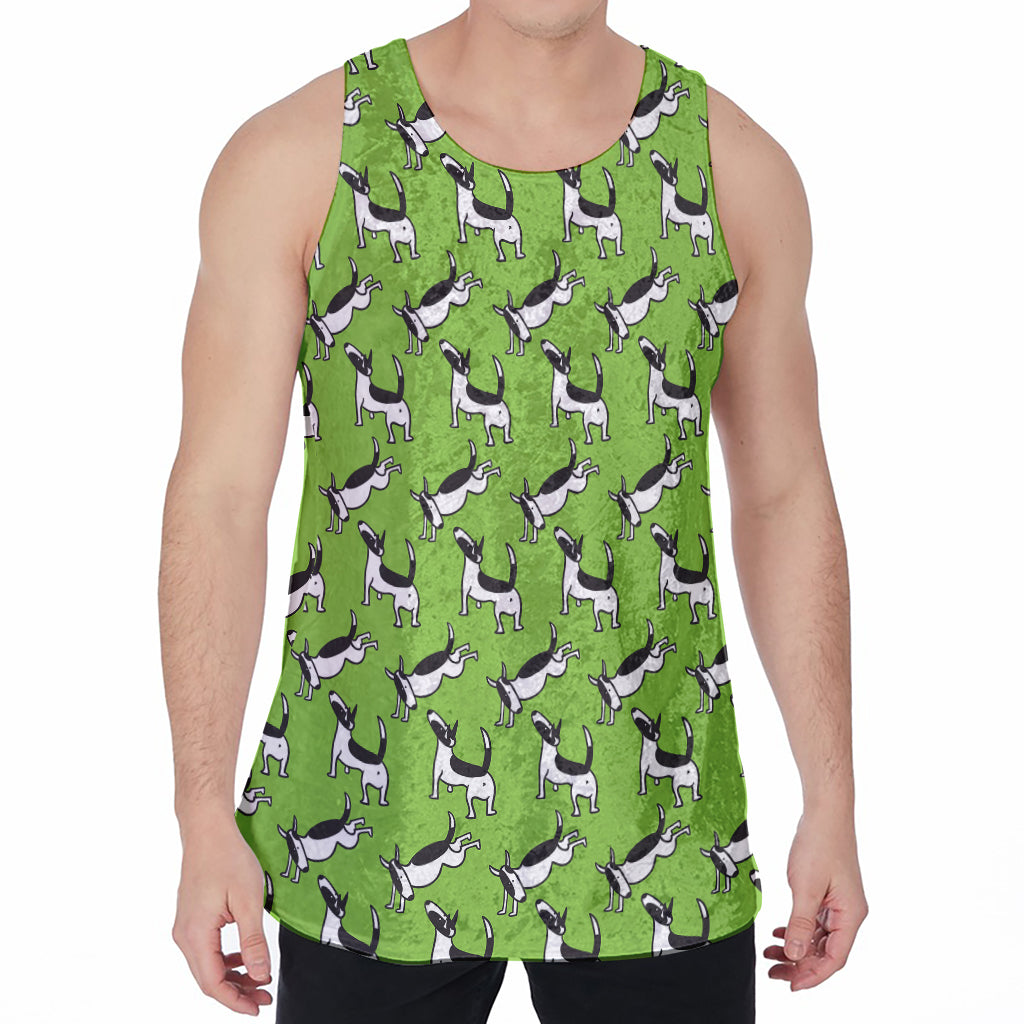 Green Doodle Bull Terrier Pattern Print Men's Velvet Tank Top