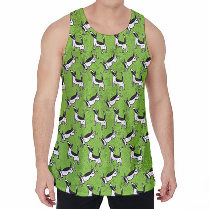 Green Doodle Bull Terrier Pattern Print Men's Velvet Tank Top