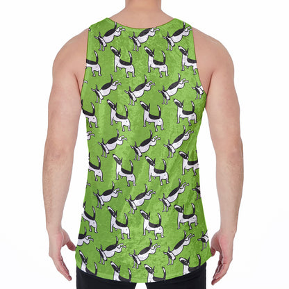 Green Doodle Bull Terrier Pattern Print Men's Velvet Tank Top