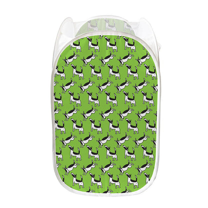 Green Doodle Bull Terrier Pattern Print Mesh Laundry Hamper