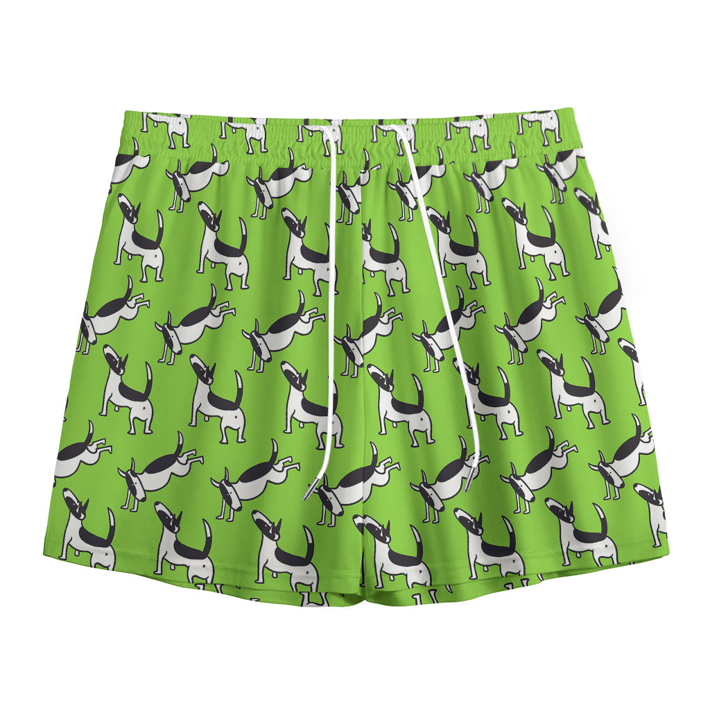 Green Doodle Bull Terrier Pattern Print Mesh Shorts