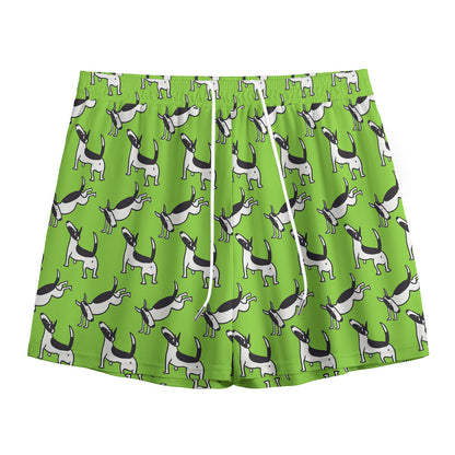 Green Doodle Bull Terrier Pattern Print Mesh Shorts