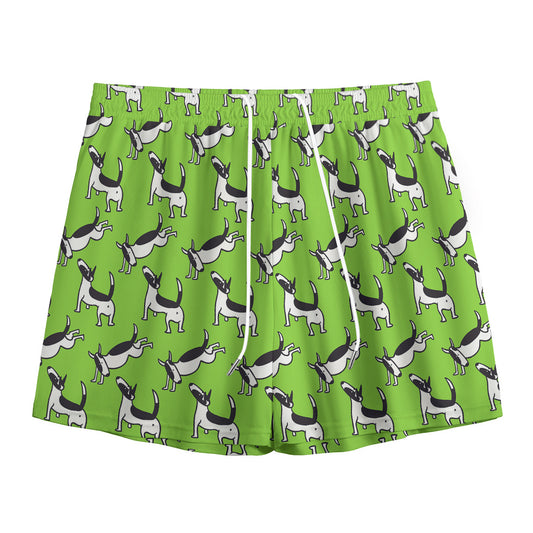 Green Doodle Bull Terrier Pattern Print Mesh Shorts