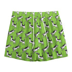 Green Doodle Bull Terrier Pattern Print Mesh Shorts