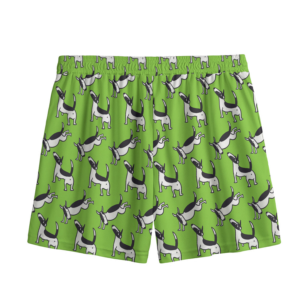 Green Doodle Bull Terrier Pattern Print Mesh Shorts