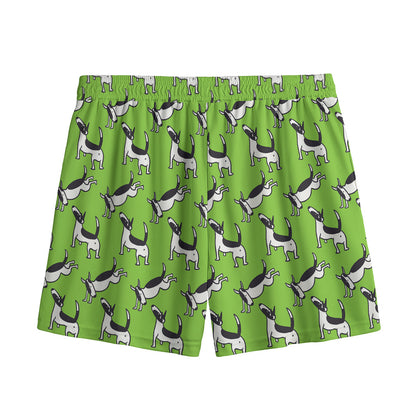 Green Doodle Bull Terrier Pattern Print Mesh Shorts