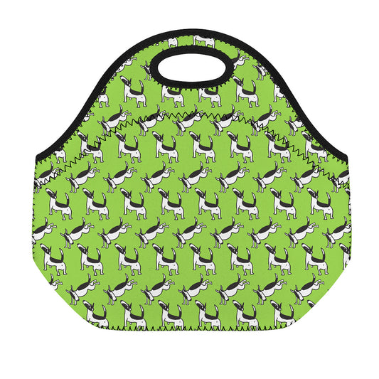 Green Doodle Bull Terrier Pattern Print Neoprene Lunch Bag