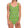 Green Doodle Bull Terrier Pattern Print One Piece Swimsuit