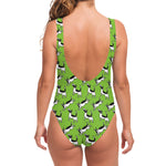 Green Doodle Bull Terrier Pattern Print One Piece Swimsuit