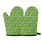 Green Doodle Bull Terrier Pattern Print Oven Mitts