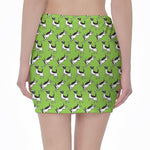 Green Doodle Bull Terrier Pattern Print Pencil Mini Skirt