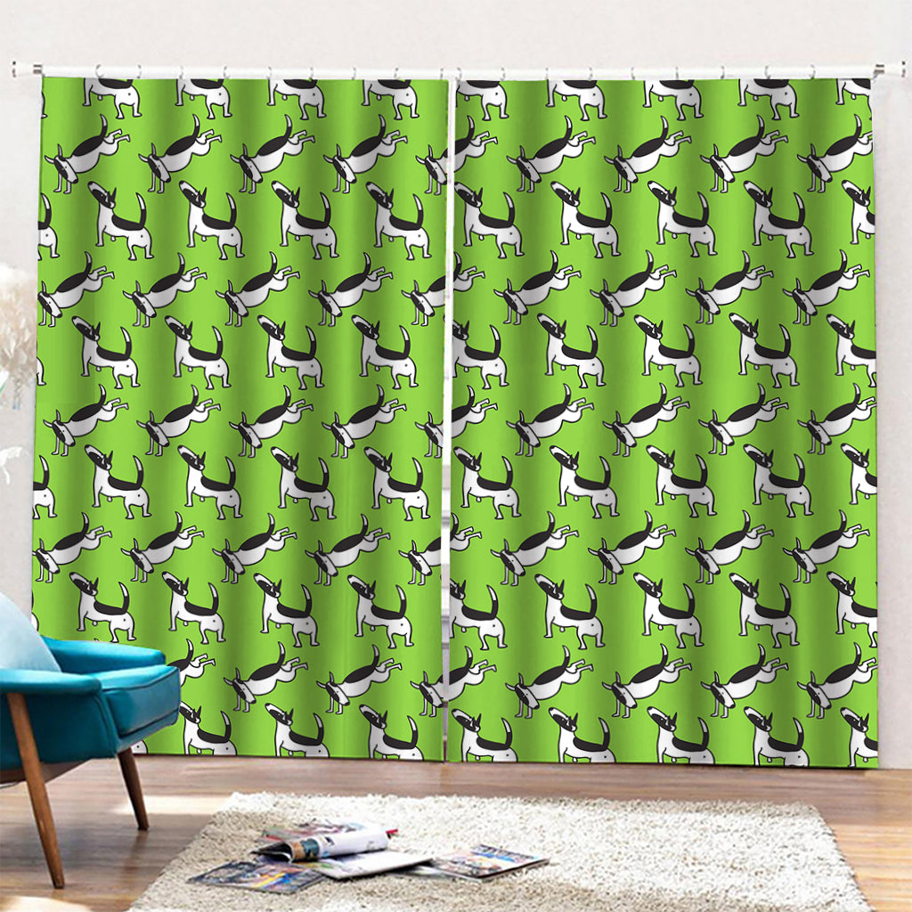 Green Doodle Bull Terrier Pattern Print Pencil Pleat Curtains