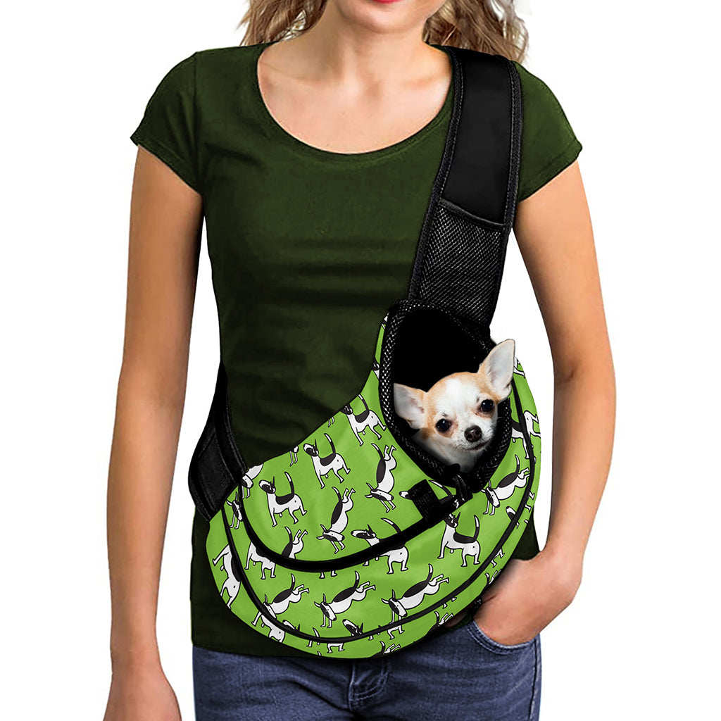 Green Doodle Bull Terrier Pattern Print Pet Sling Carrier