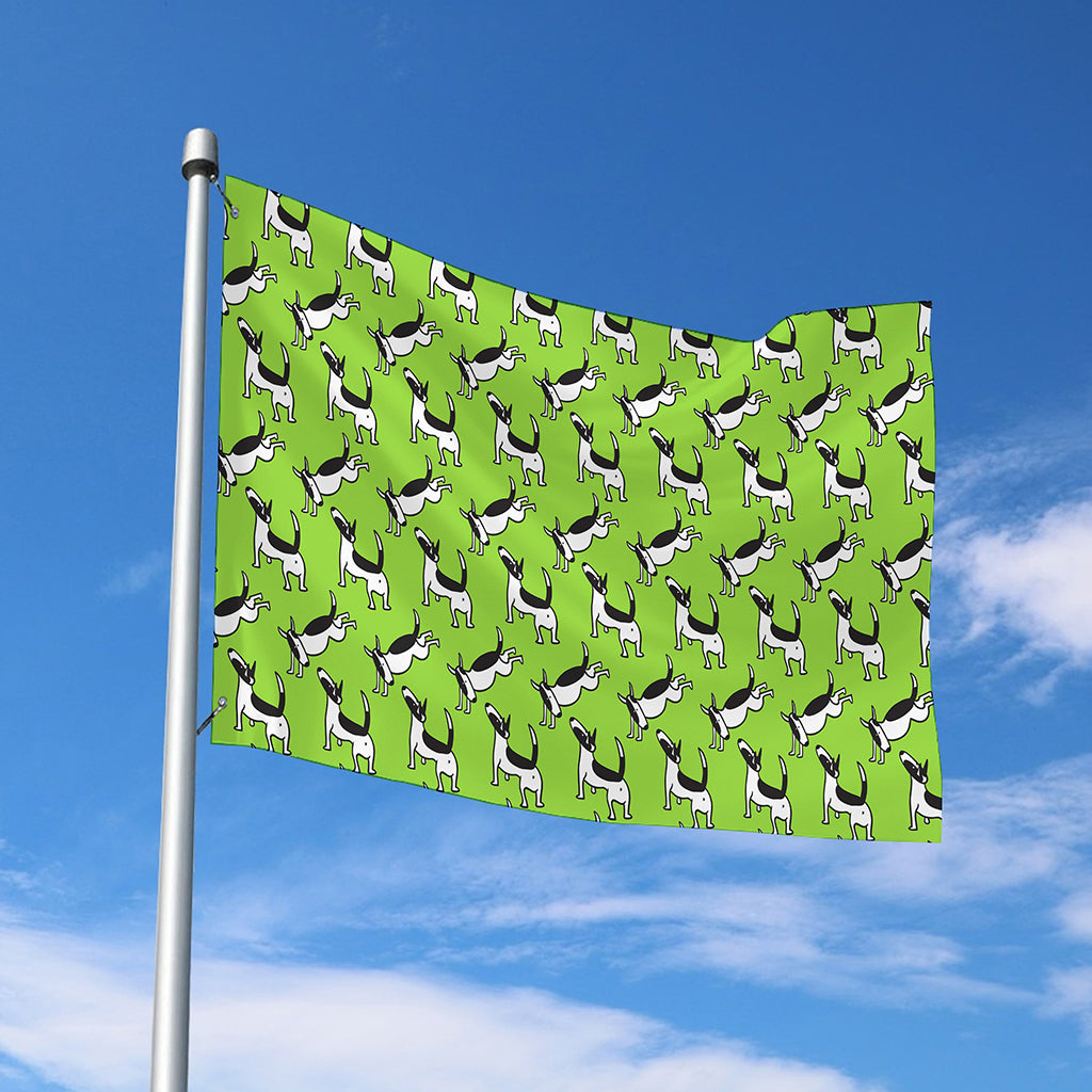 Green Doodle Bull Terrier Pattern Print Polyester Flag