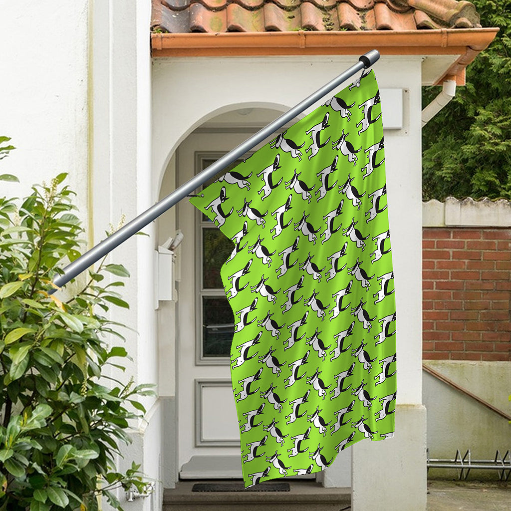Green Doodle Bull Terrier Pattern Print Polyester Flag