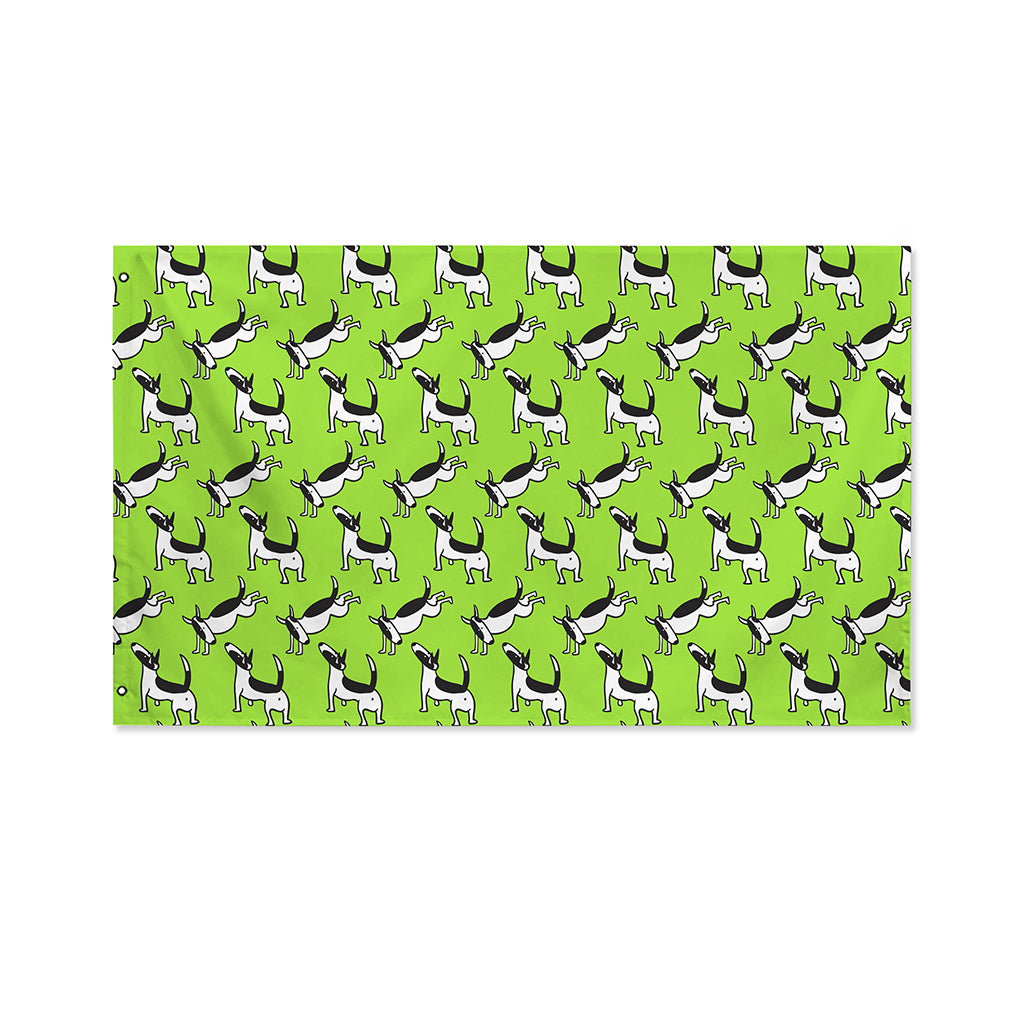 Green Doodle Bull Terrier Pattern Print Polyester Flag
