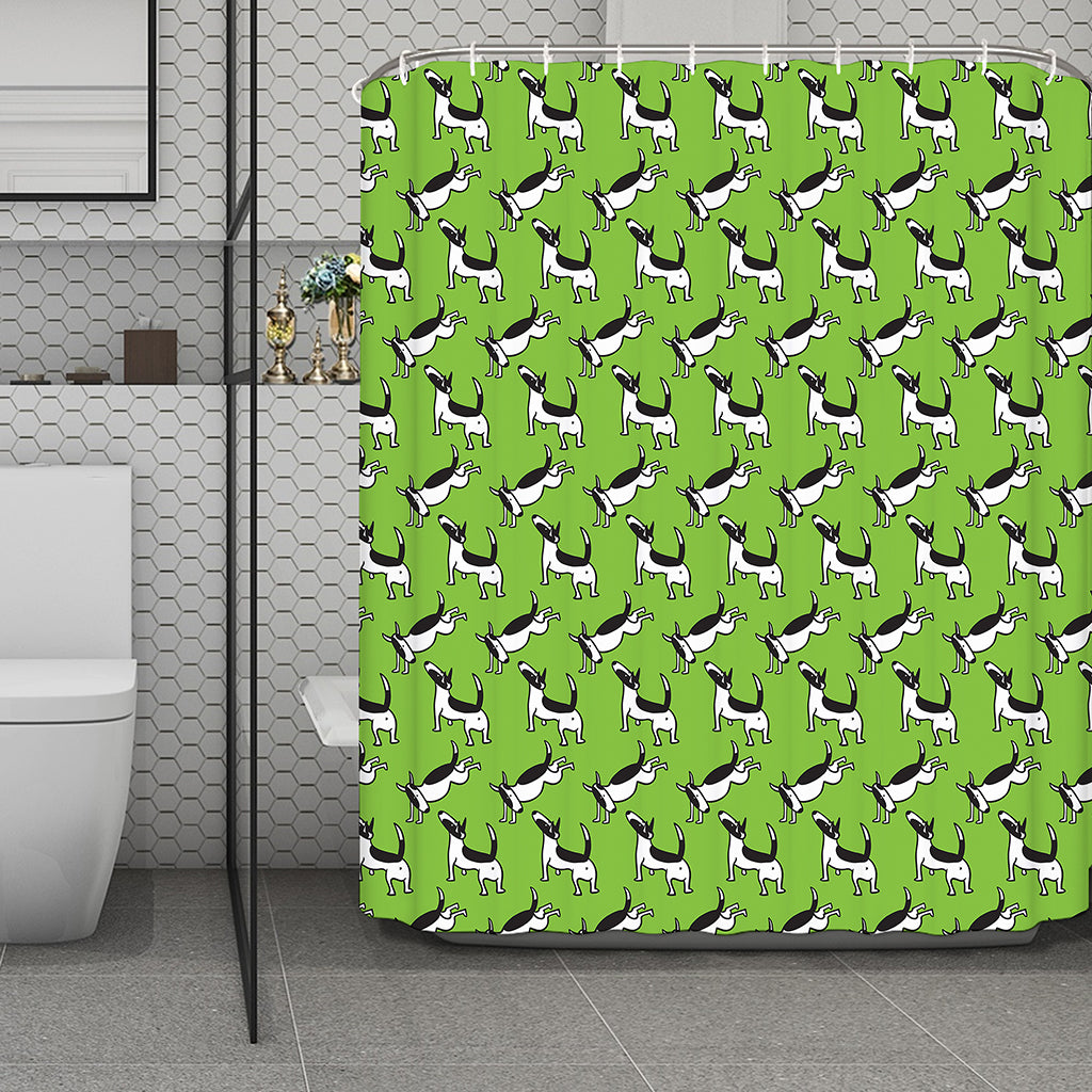 Green Doodle Bull Terrier Pattern Print Polyester Shower Curtain