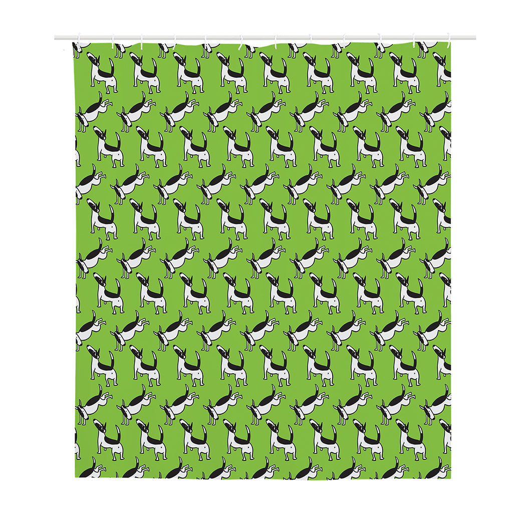 Green Doodle Bull Terrier Pattern Print Polyester Shower Curtain