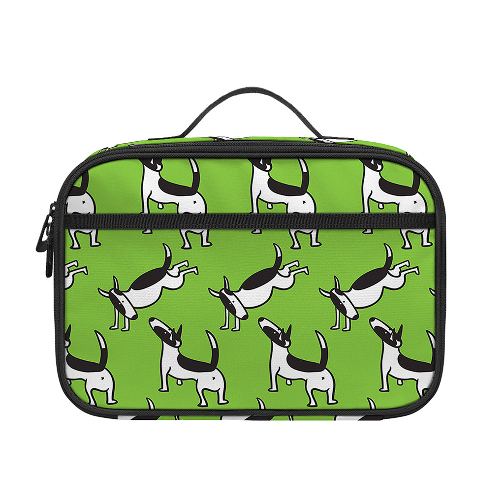 Green Doodle Bull Terrier Pattern Print Portable Lunch Bag