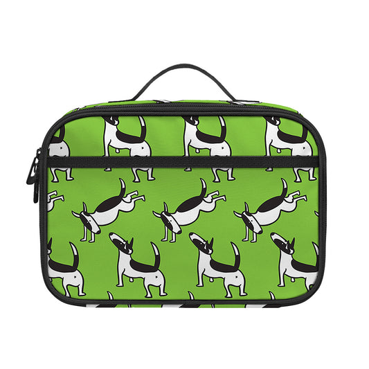 Green Doodle Bull Terrier Pattern Print Portable Lunch Bag