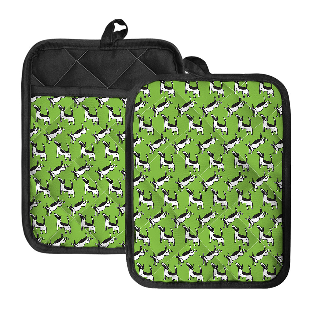 Green Doodle Bull Terrier Pattern Print Pot Holders With Pocket