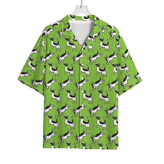 Green Doodle Bull Terrier Pattern Print Rayon Hawaiian Shirt