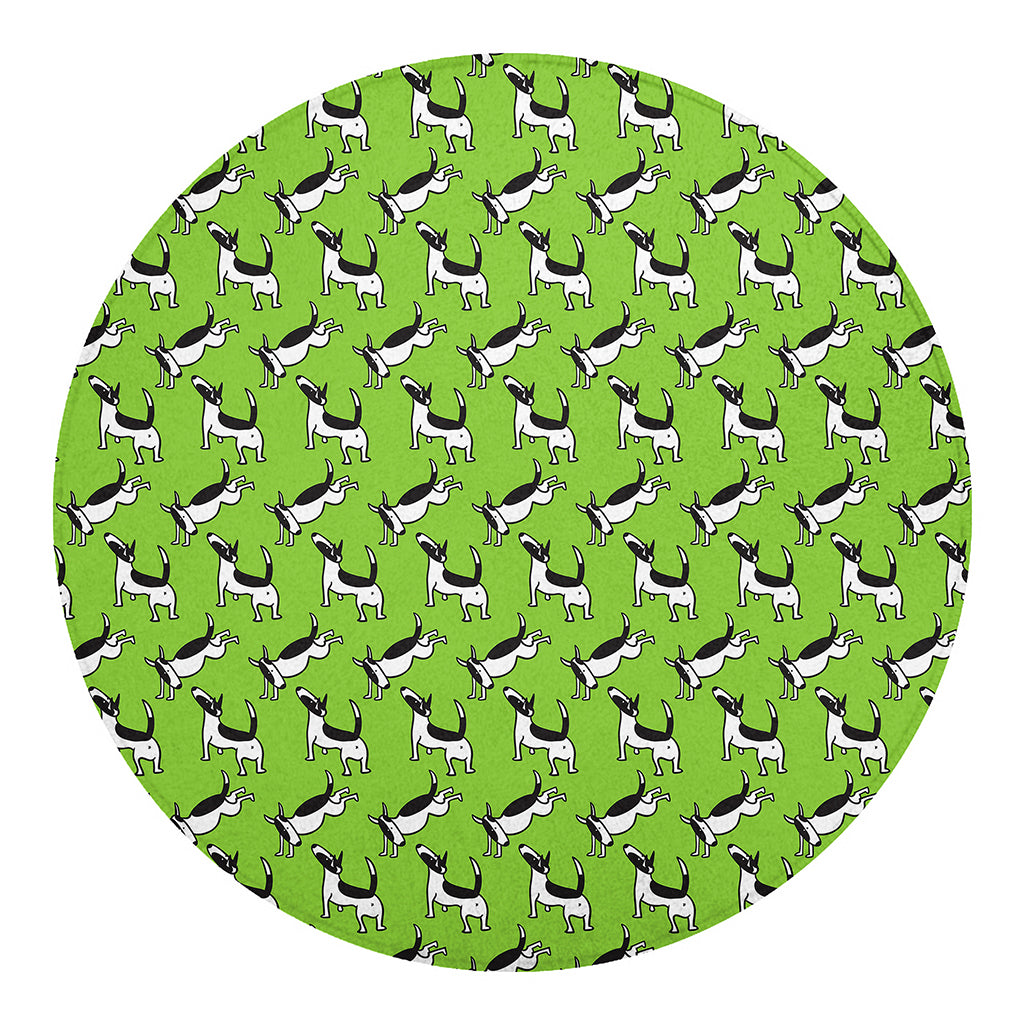 Green Doodle Bull Terrier Pattern Print Round Blanket