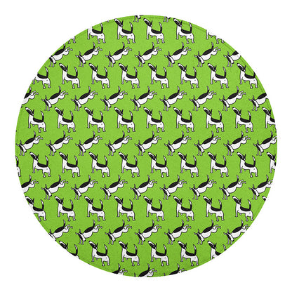 Green Doodle Bull Terrier Pattern Print Round Blanket