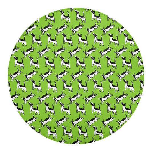 Green Doodle Bull Terrier Pattern Print Round Blanket